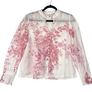 Bailey 44 Sheer Floral Illuminate Blouse Sz S White Pink Feminine Button Up